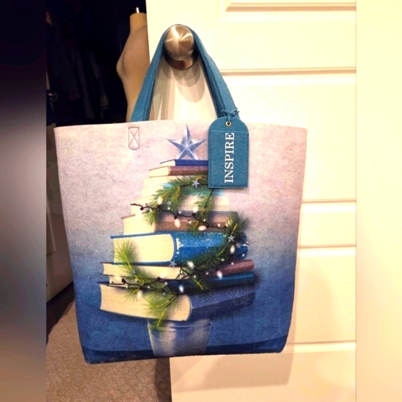 INSPIRE CHRISTMAS BOOKS FELT LARGE TOTE BAG NWOT - Picture 1 of 6